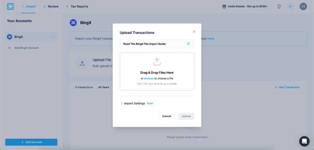 BingX Upload Transactions Statement to CoinLedger