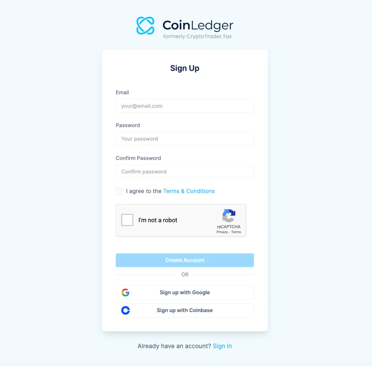 Create an account on CoinLedger